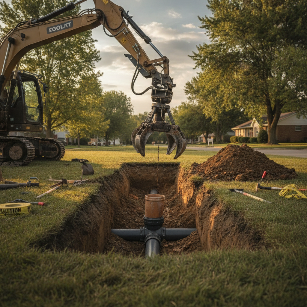 focused photo of Sewer Line Repair without humans